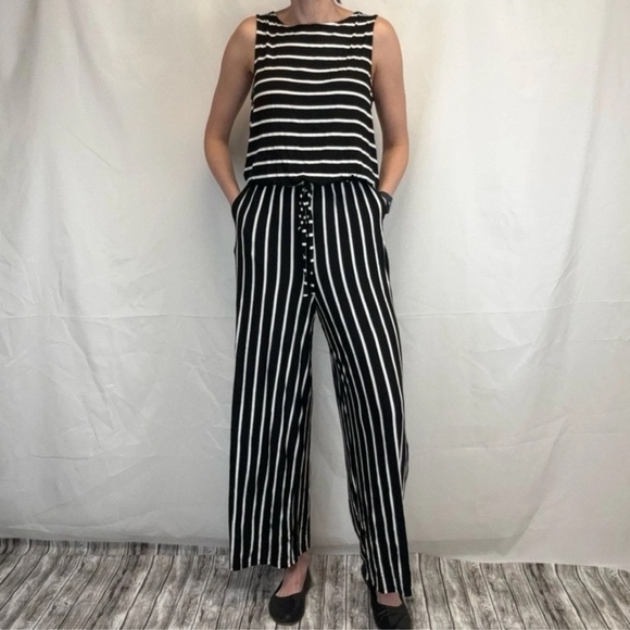Zenana Pants - Chic Black and White Striped Jumpsuit